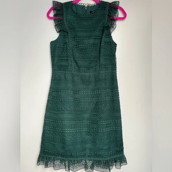 NWT J. Crew Cap Sleeve Ruffle dress mixed lace, Green, Size 4 NWT J. Crew Cap Sleeve Ruffle dress mixed lace, Green, Size 4